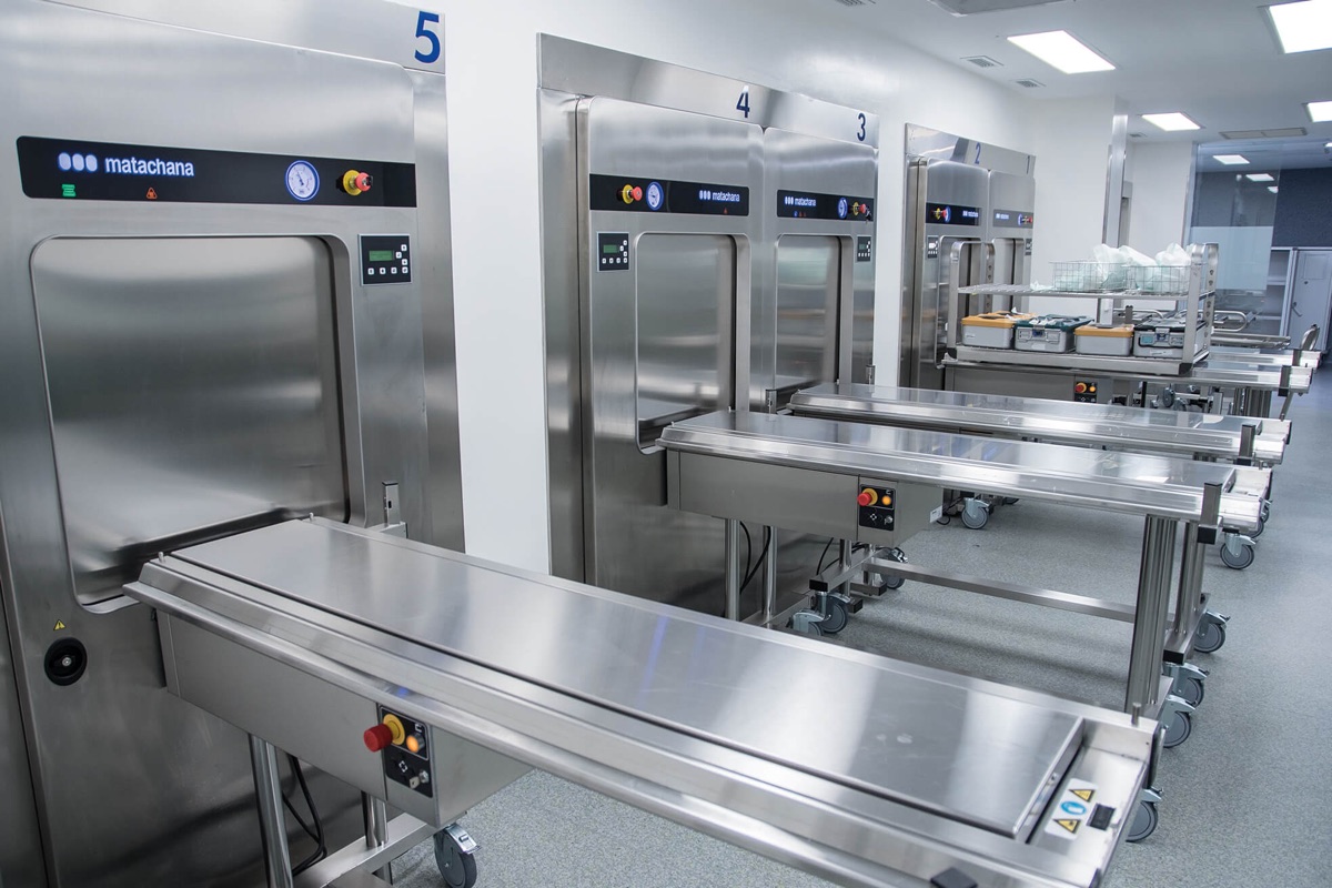 Sterile services department with a row of steam sterilisers